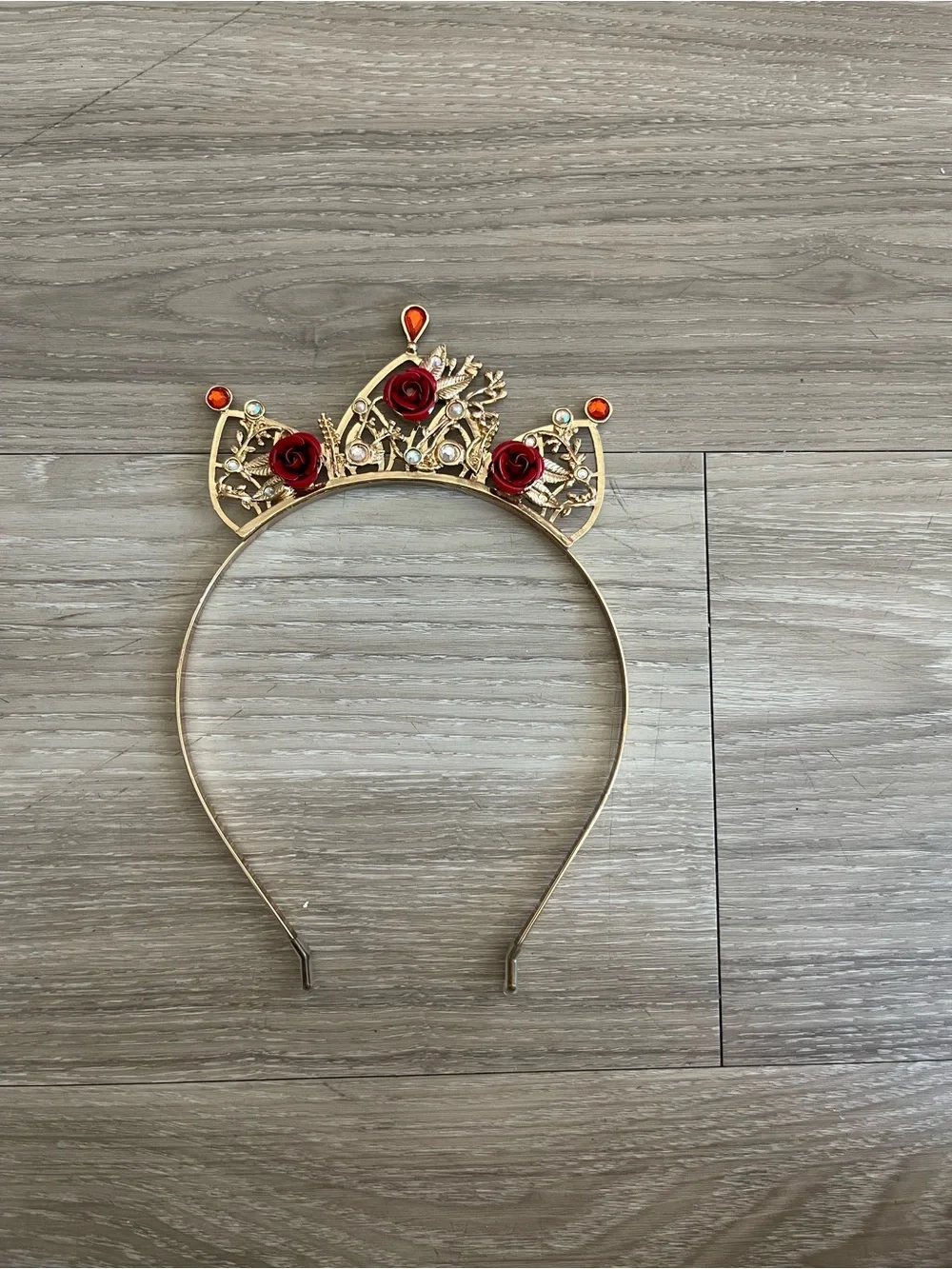 Disney Gold Floral Tiara Headband with Red Rose Accents